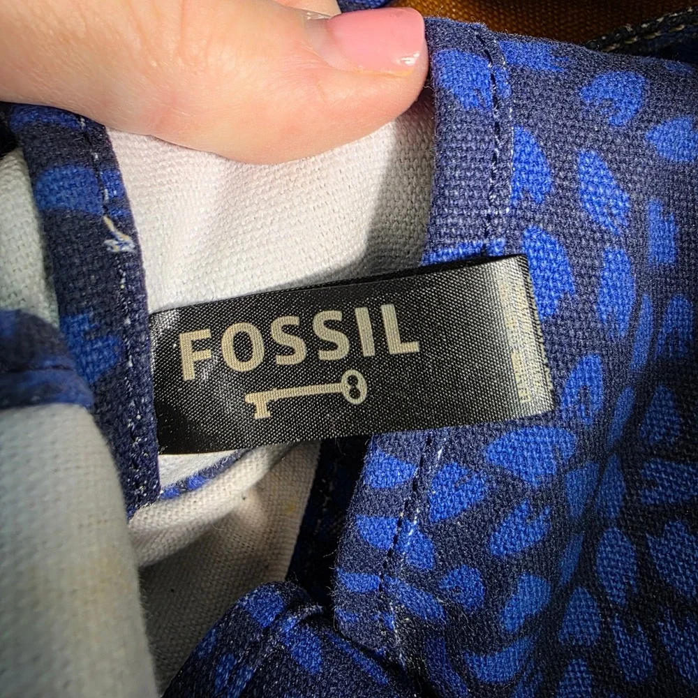 Fossil KeyPer Messenger Laptop Bag Blue Orange Zig Zag‎ Coated Canvas Key Fob